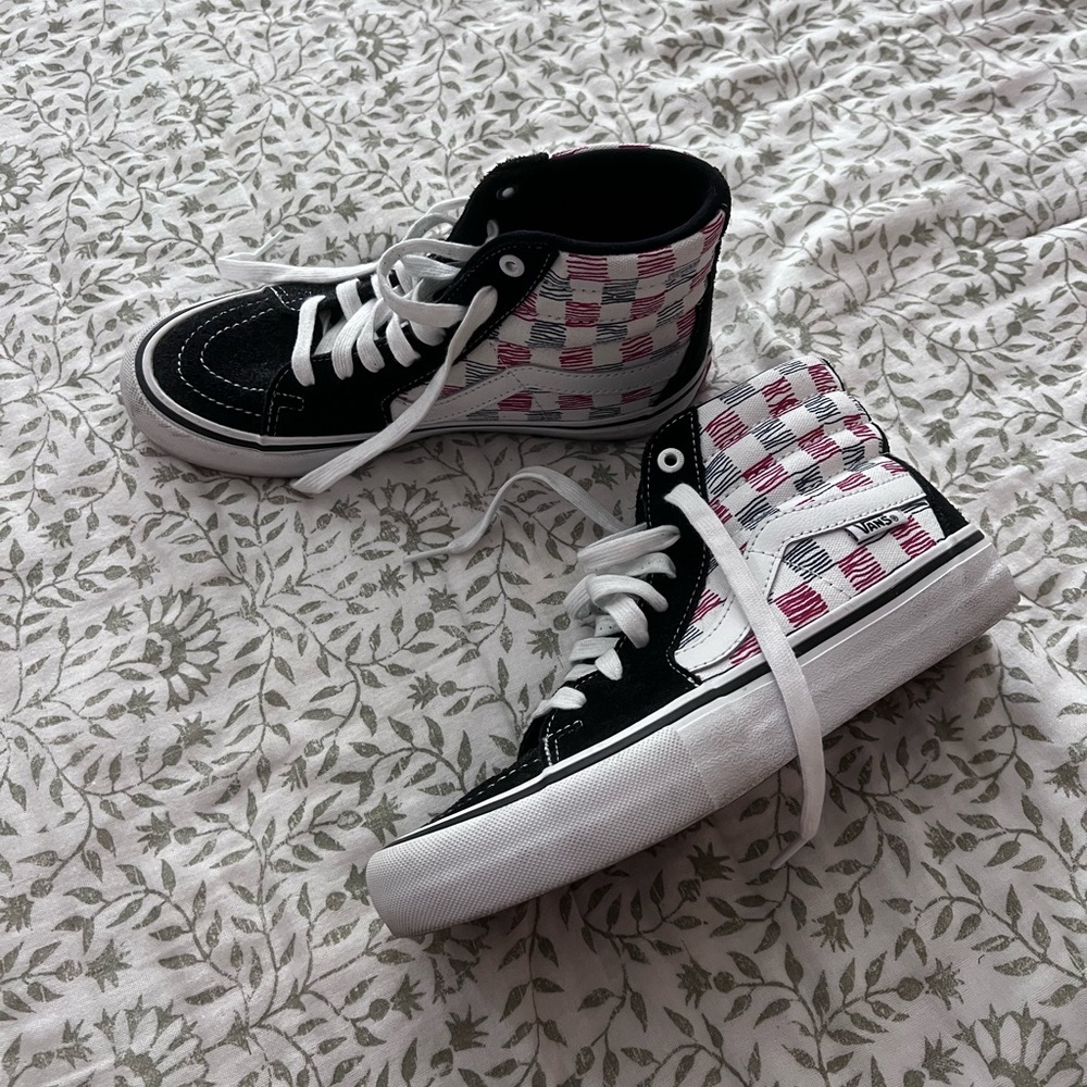Vans Red, White, and Blue Checkered High-Tops